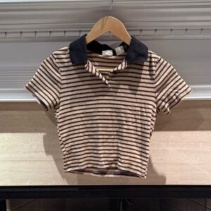 Levi's Striped Crop Polo in Black Collar with Brown, Yellow & Cream Stripes